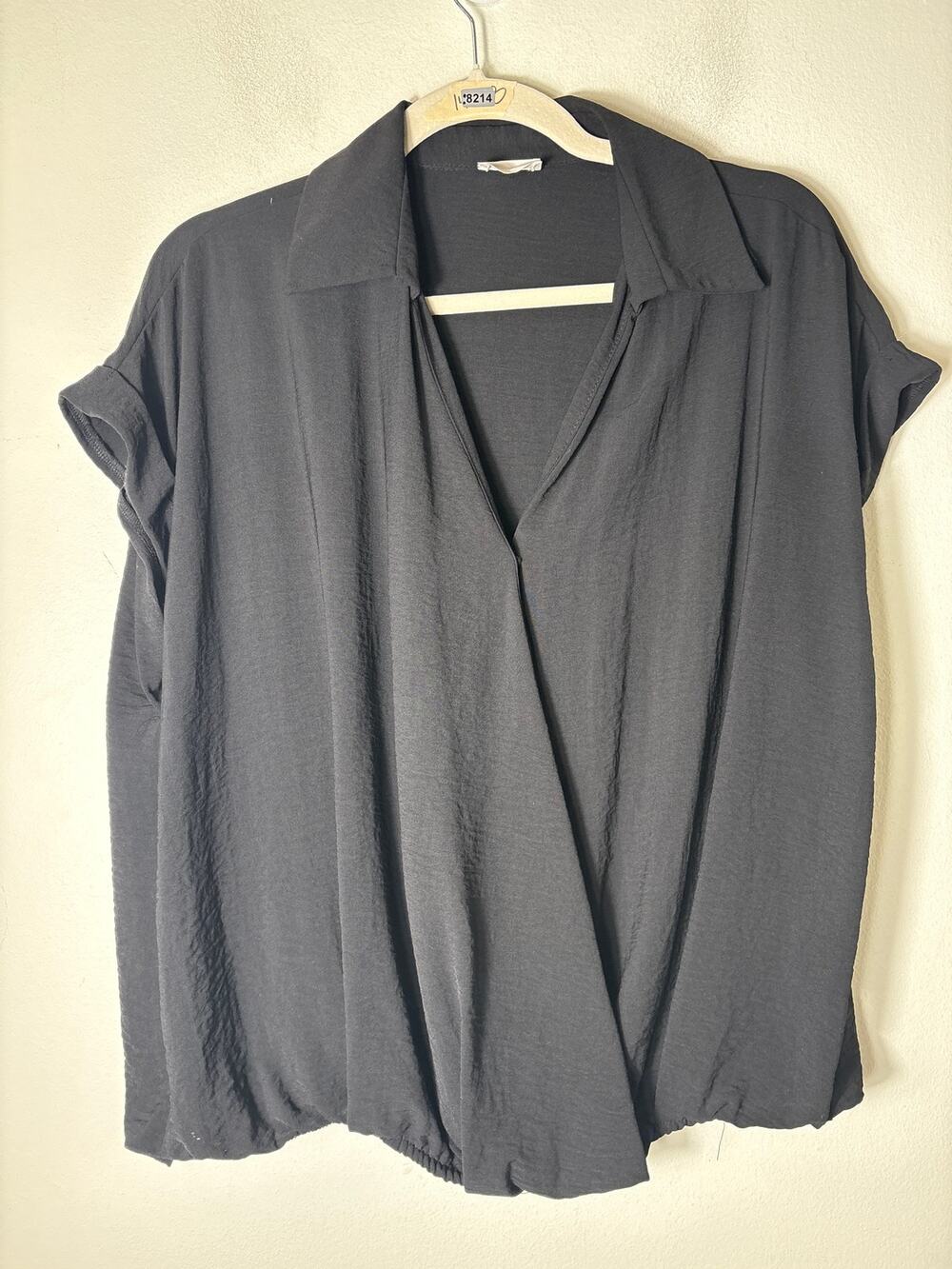 Dee Elly Black V Neck Cuff Sleeves Blouse Sz M